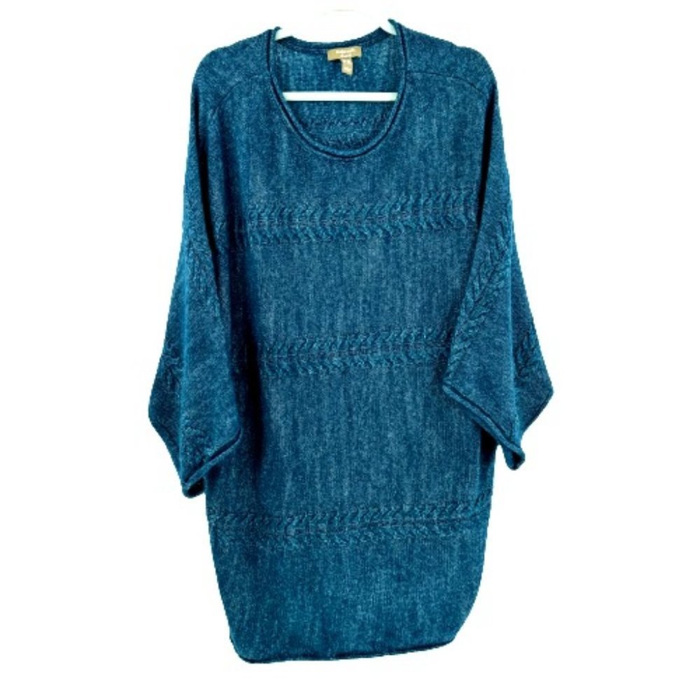 Natural D&Co Long Relaxed Fit Sweater Knit Popover Blue Speckle Women's 2X Plus